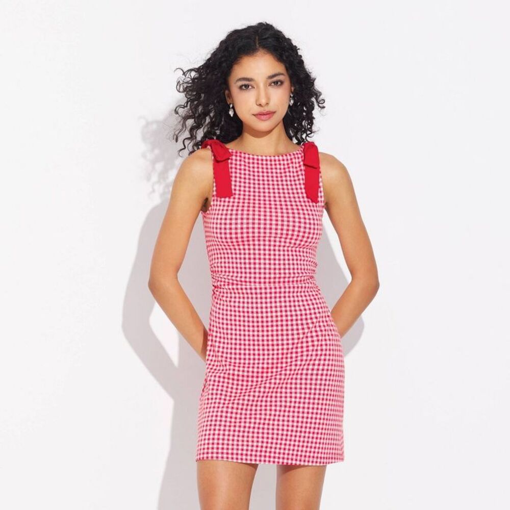 Women's Bow-Tie Shoulder Mini Dress - Wild Fable Red Gingham Check XS